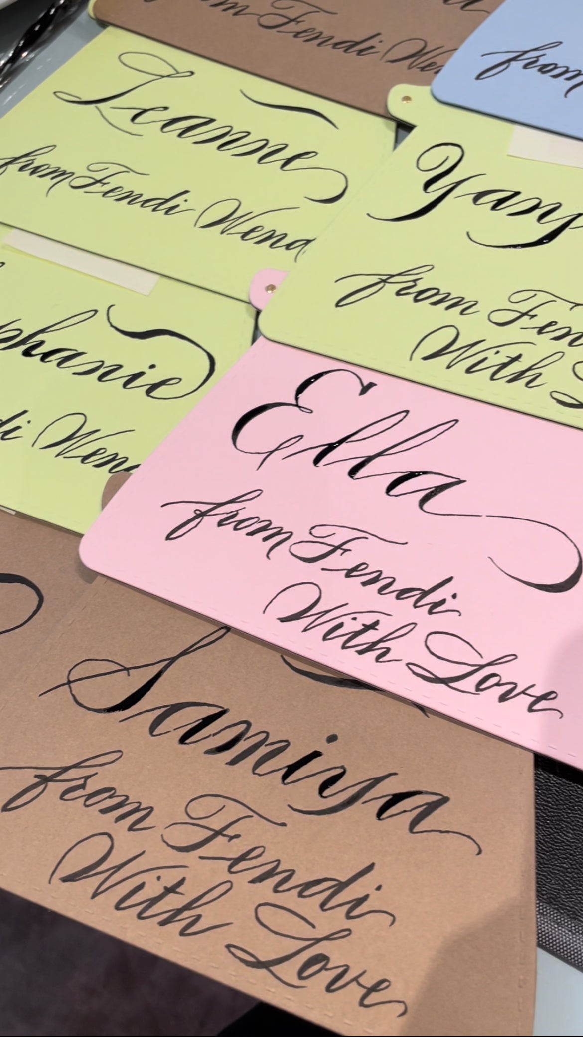 Live toronto calligraphy | Brand activation event at Fendi with custom gift tags in madarasz handwritten script
