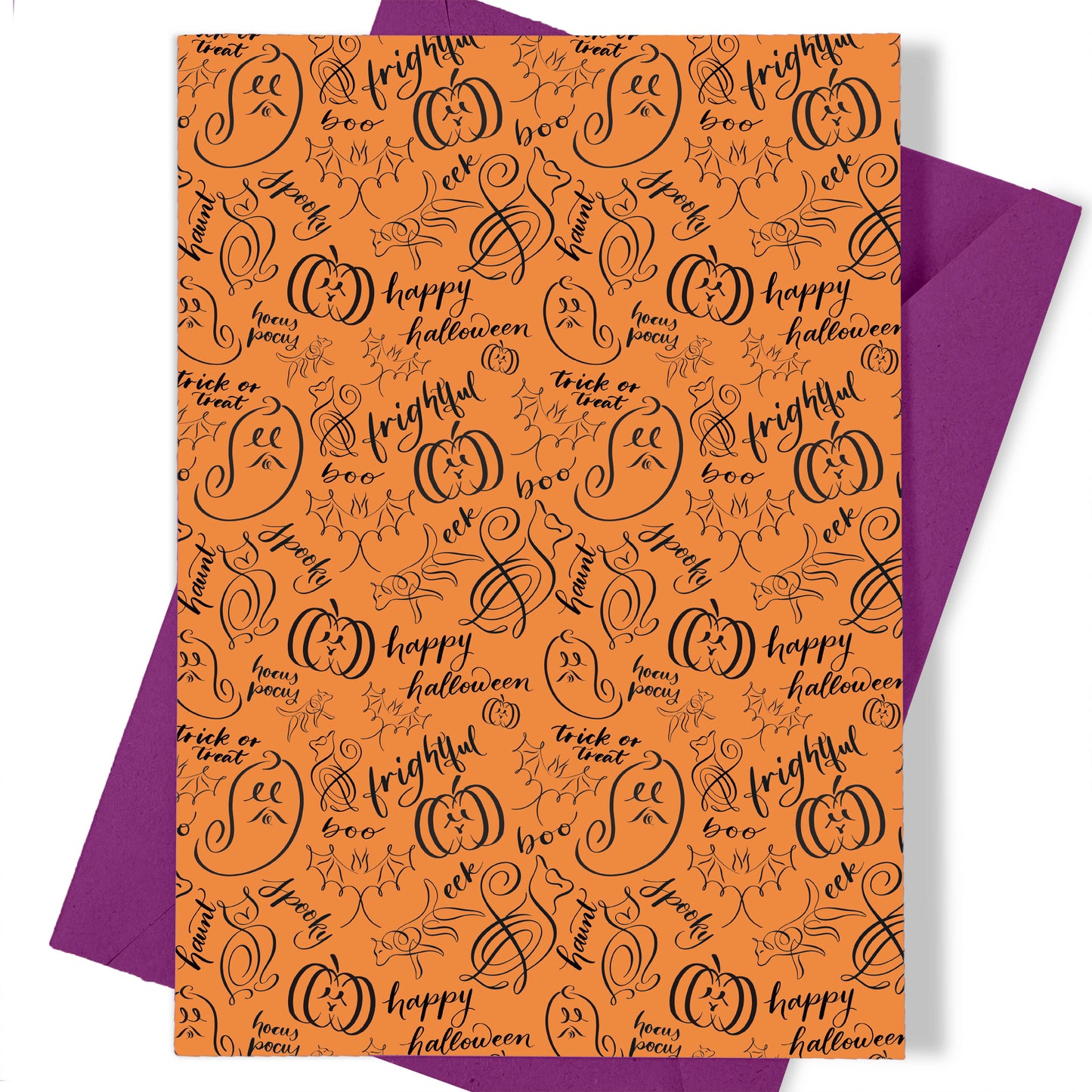 A thumbnail view of the halloween calligraphy card: "monster mash (light design)" repeating pattern