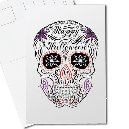 A thumbnail view of the halloween calligraphy postcard "sugar skull" design