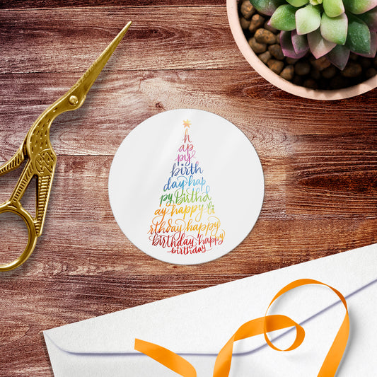 Lifestyle sticker image: Happy Birthday Party hat, abstract calligraphy