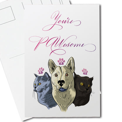 Thumbnail image: calligraphy valentines anniversary animal postcard - You're Pawesome!