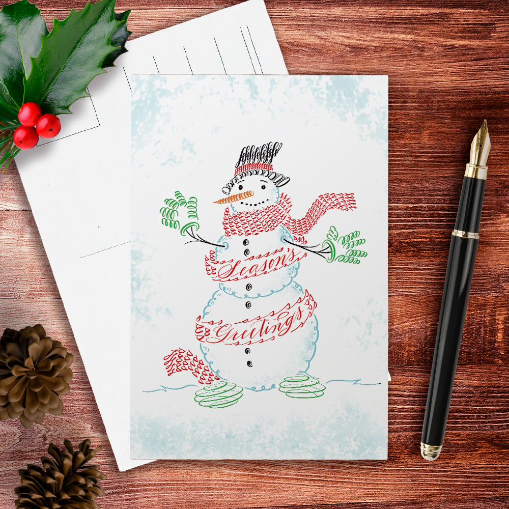 XM1008P | Season's Greetings Snowman postcard | Case of 6 (Wholesale)