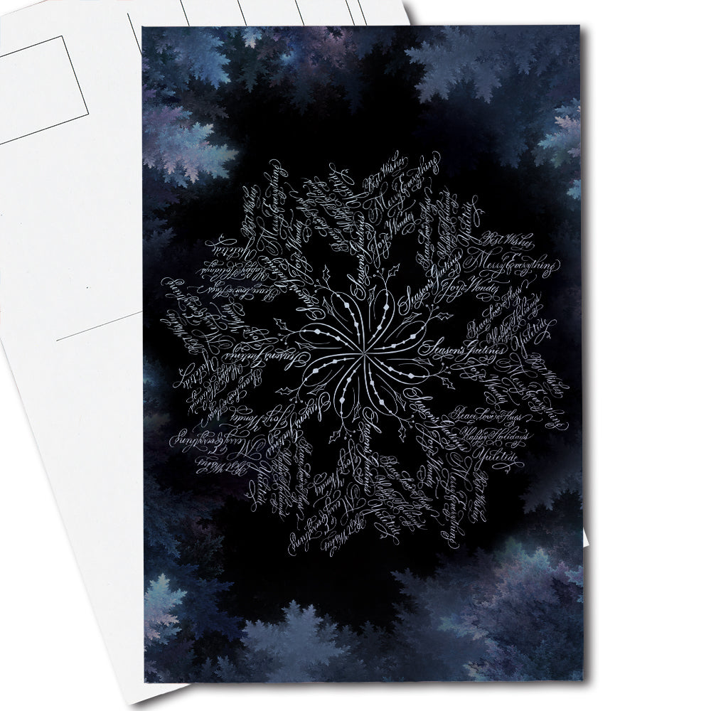 Winter snowflake calligraphy postcard thumbnail image - Calligraphy drawing by Nibs and Scripts