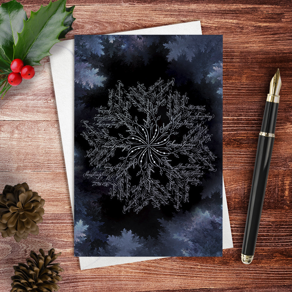 Winter snowflake calligraphy greeting card lifestyle thumbnail image - Calligraphy drawing by Nibs and Scripts