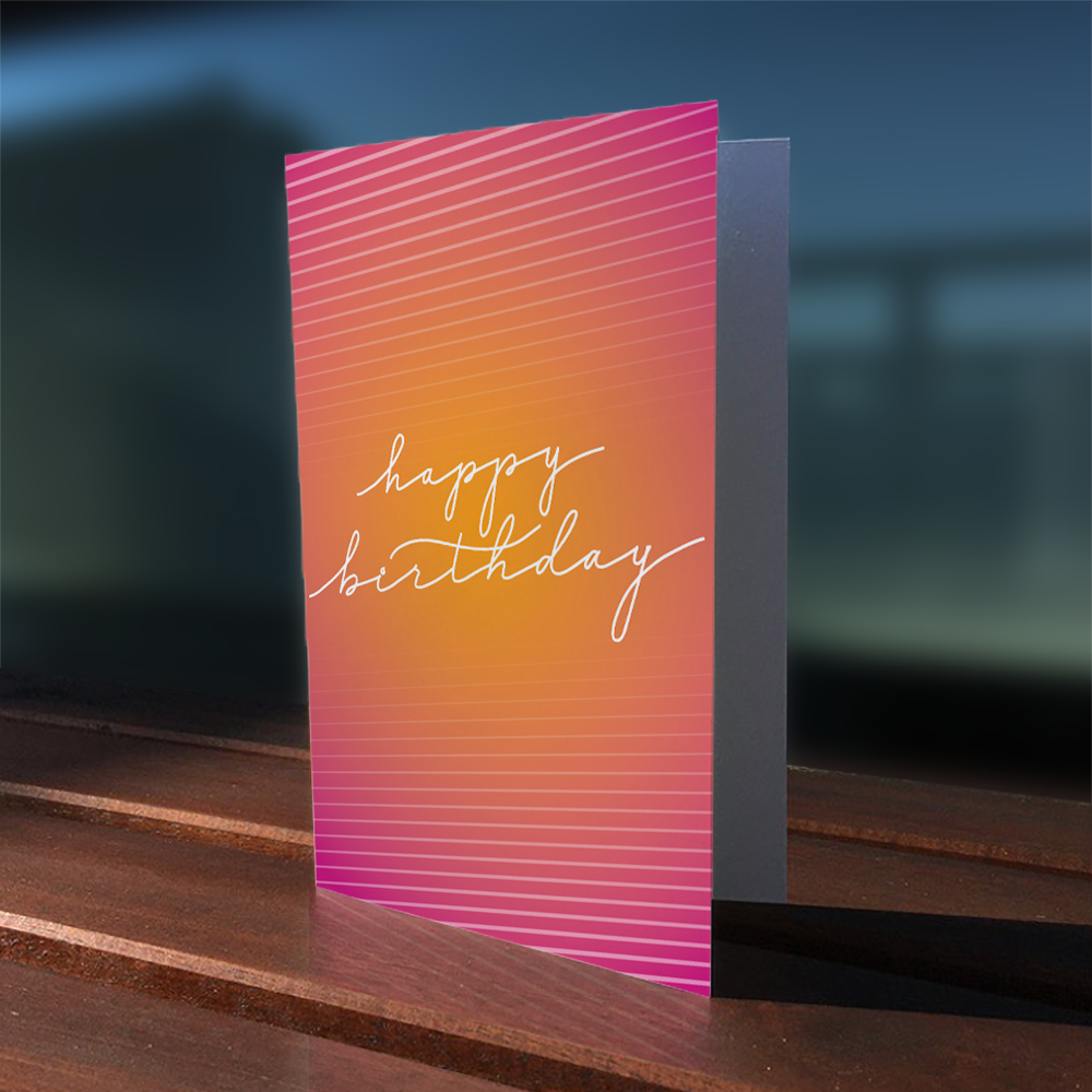 A thumbnail view of the greeting card: "Happy birthday"