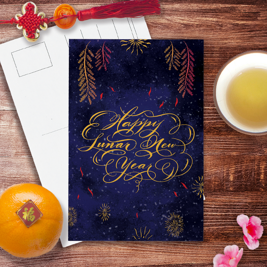 LY1007P | Happy Lunar New Year Fireworks postcard | Case of 6 (Wholesale)