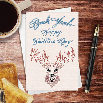 Lifestyle image of the Father's Day Buck greeting card: "Buck Yeah - Happy Father's Day"
