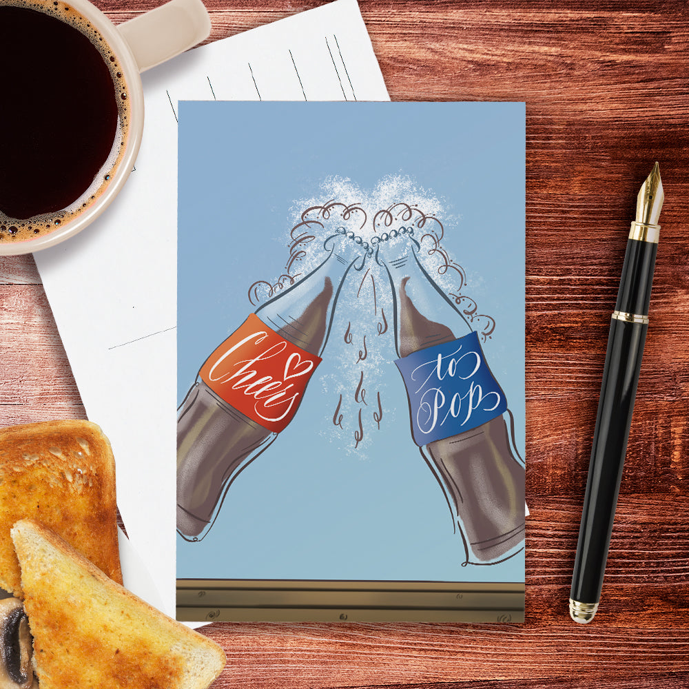 Lifestyle thumbnail image - Cheers to Pop soda bottles | Calligraphy Fathers Day postcard