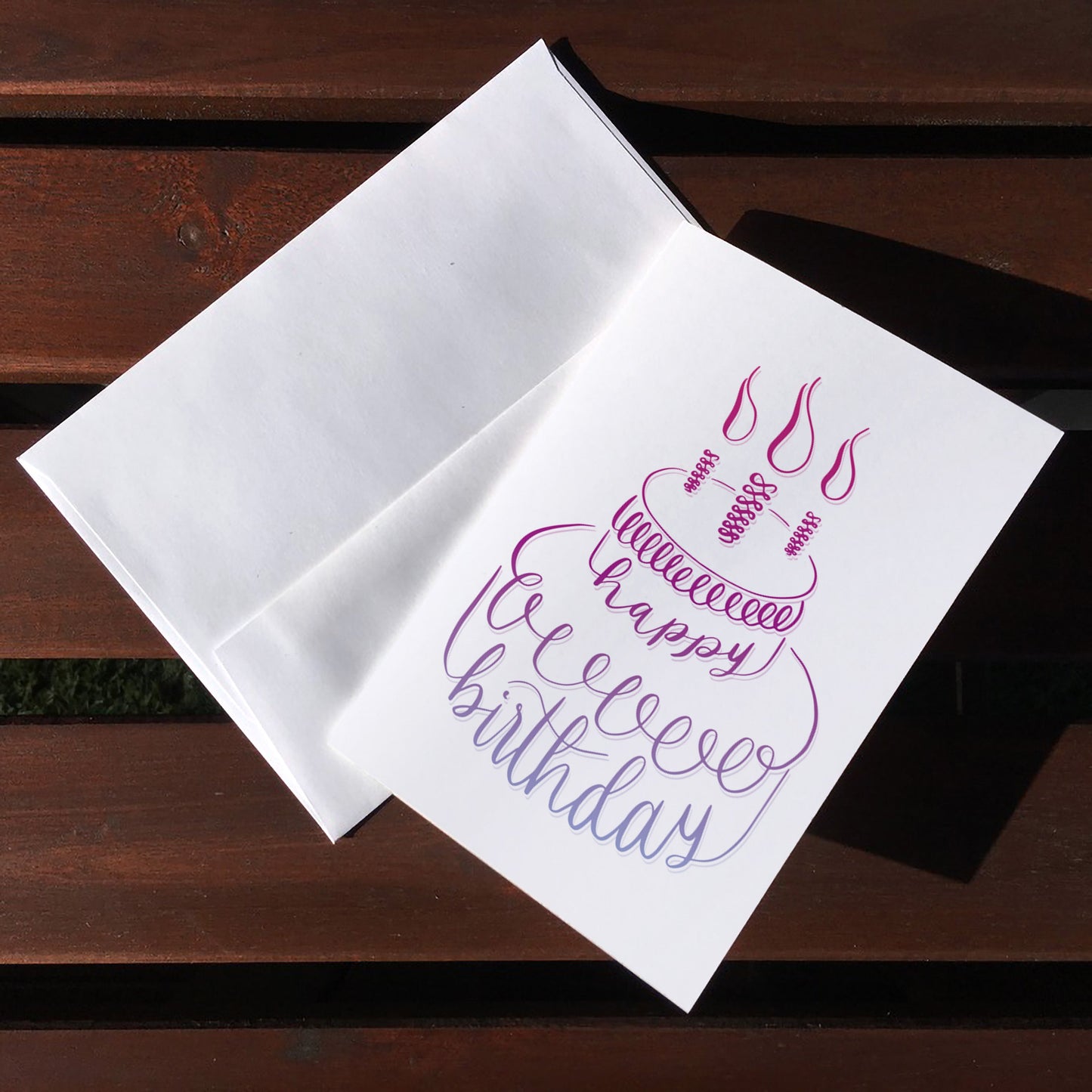 A top view of the greeting card: "Happy birthday"