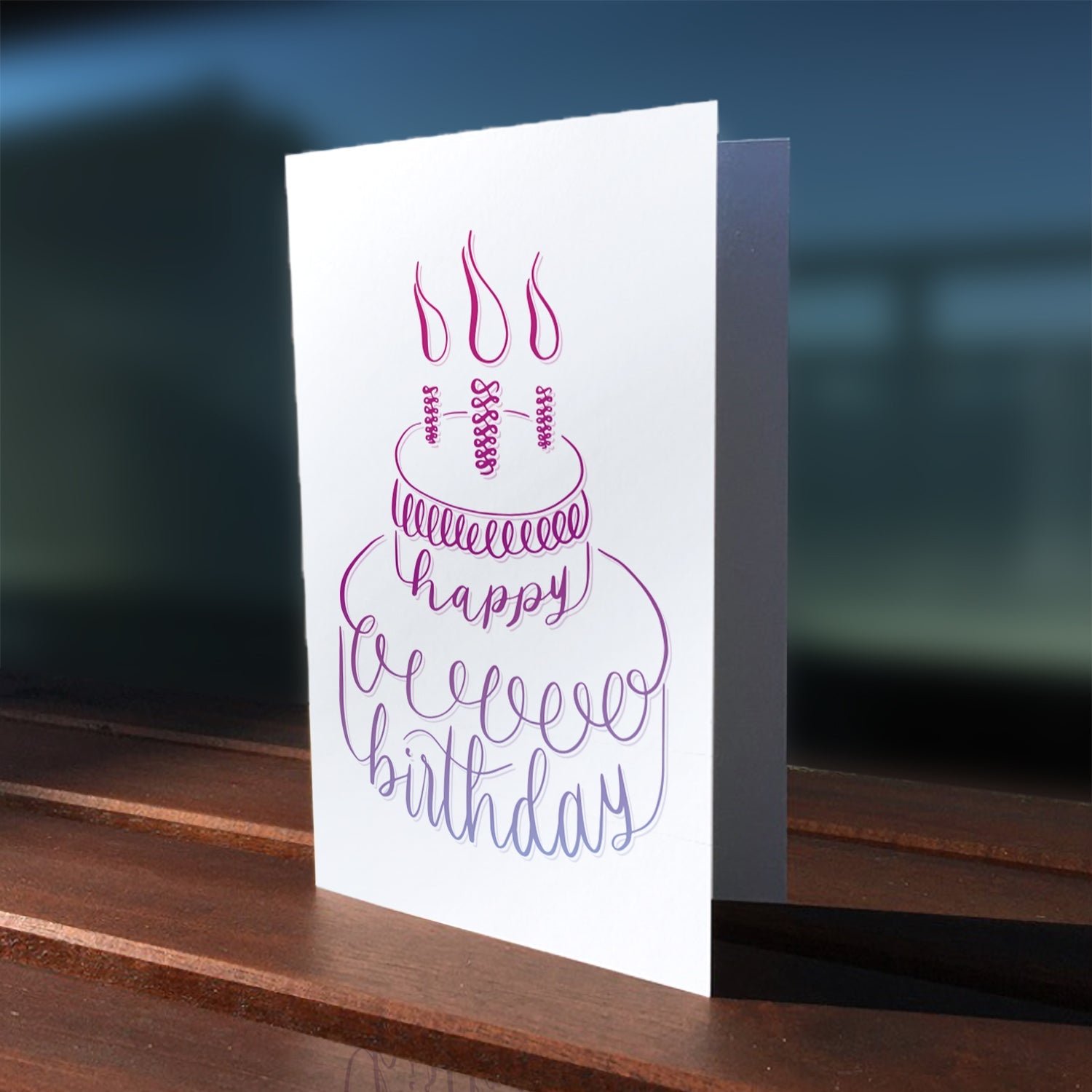 A lifestyle view of the greeting card: "Happy birthday"