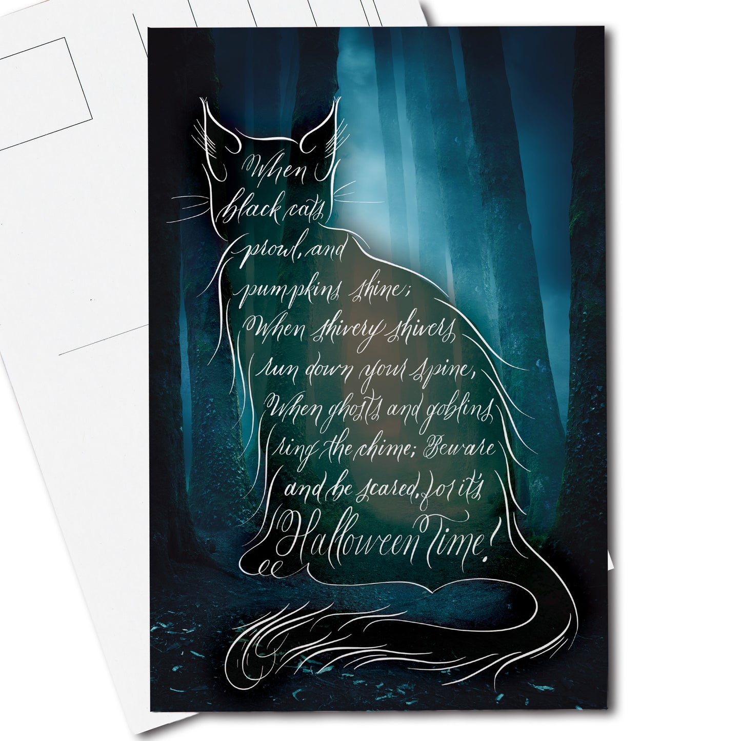 A thumbnail view of the Halloween calligraphy postcard "Black Cat Poem"