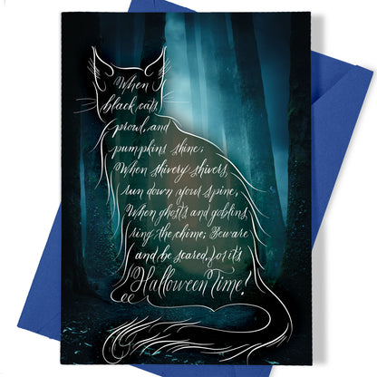 Thumbnail view of Halloween calligraphy greeting card "Black Cat Poem"