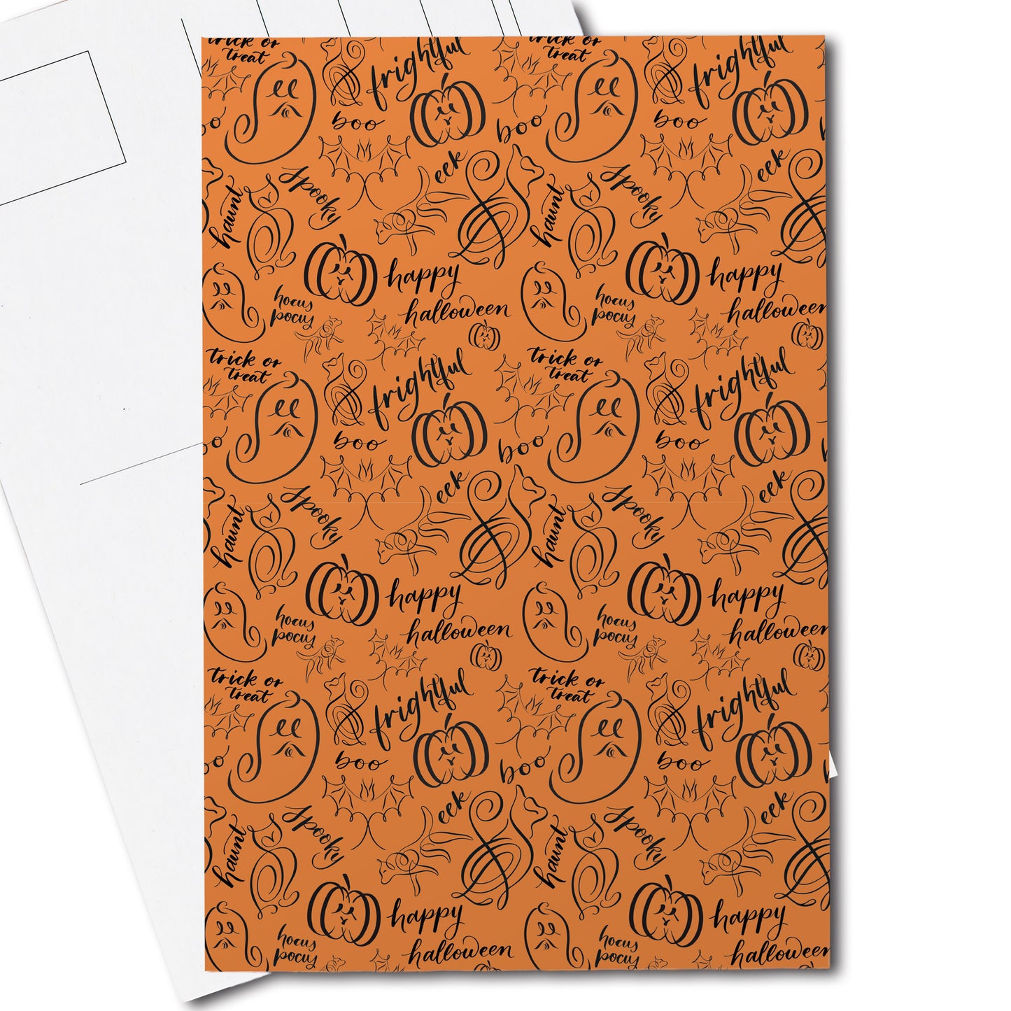 A thumbnail view of the halloween calligraphy postcard: "monster mash (light design)" repeating pattern