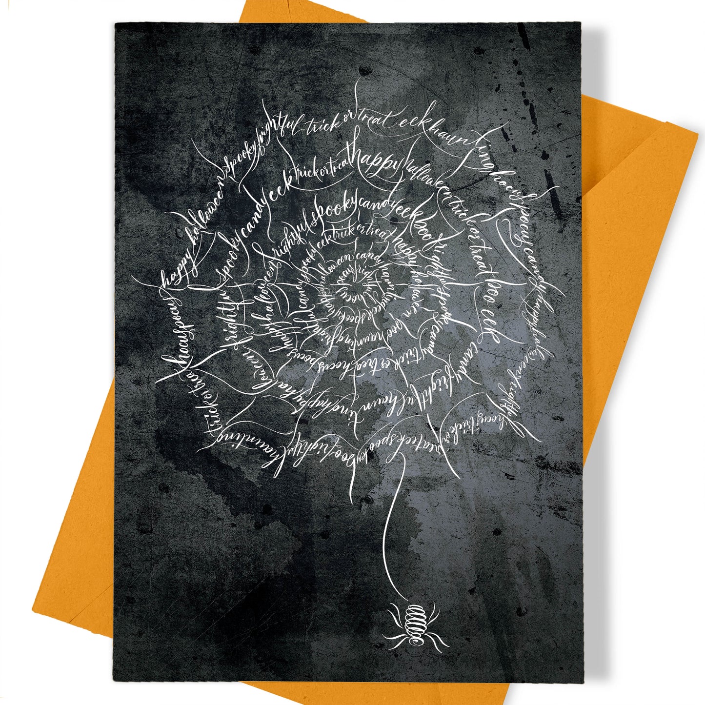 A thumbnail view of the Halloween calligraphy card "Spider Web" design