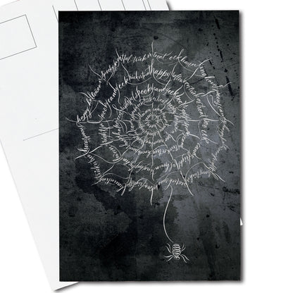 A thumbnail view of the Halloween calligraphy postcard "Spider Web" design