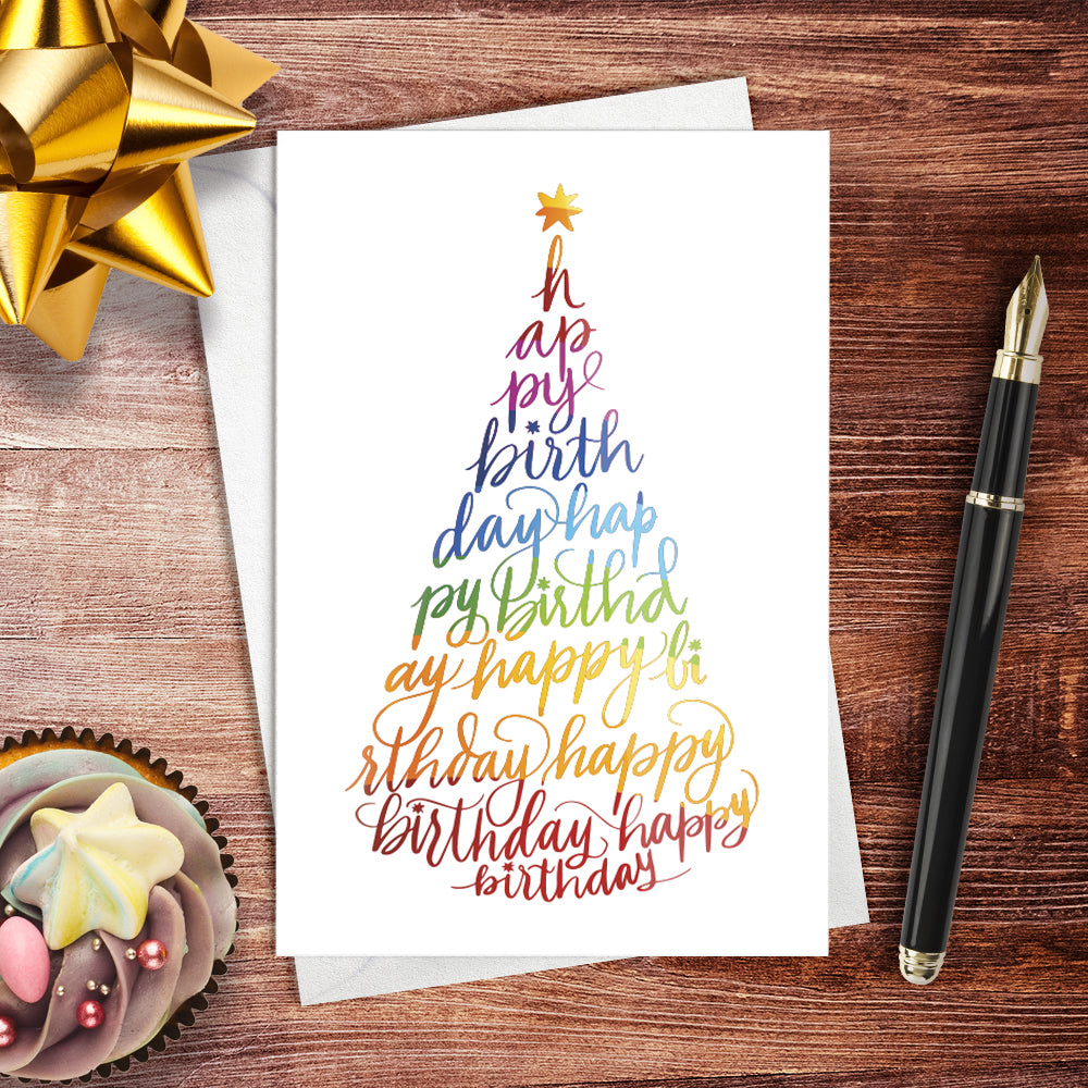 Lifestyle image of the birthday party hat greeting card: "Happy Birthday"