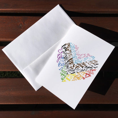 A top view of the greeting card: "The Language of Love"