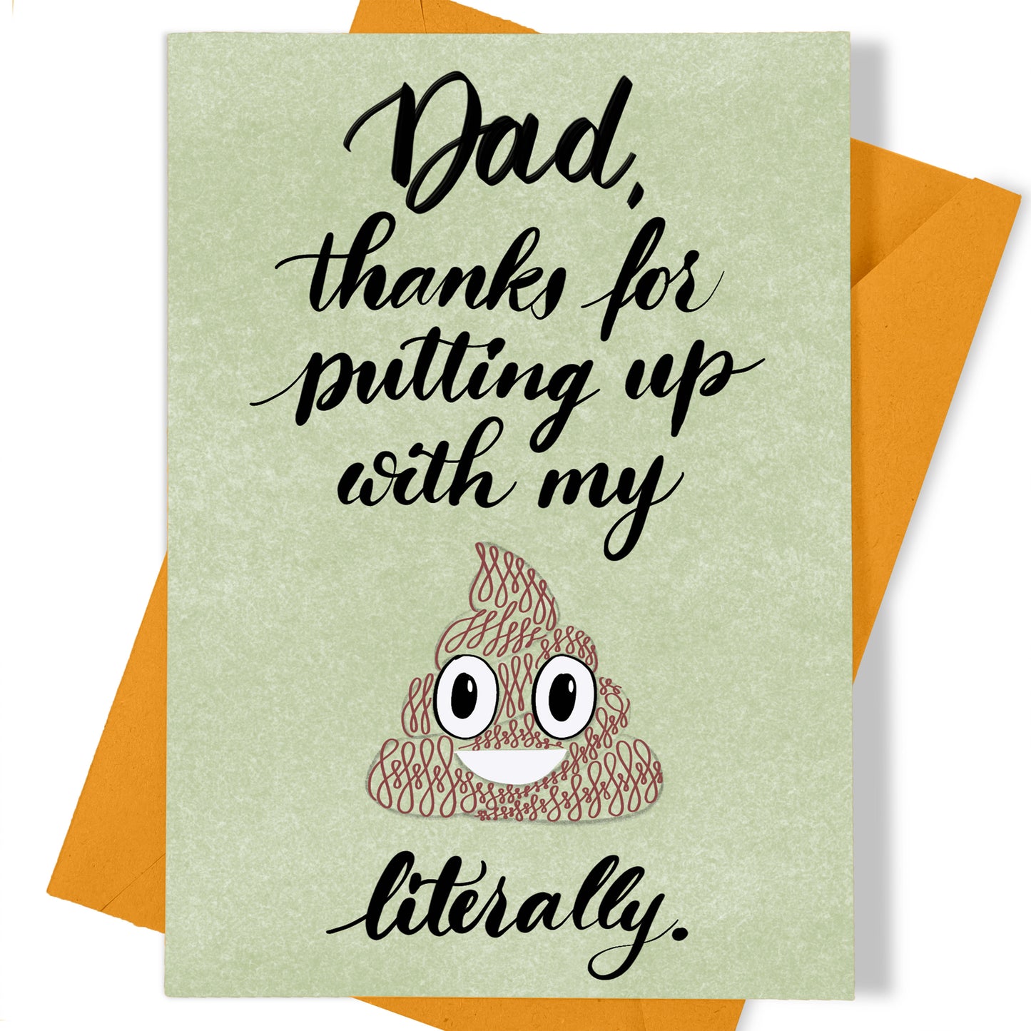 A thumbnail view of the Toronto Calligraphy greeting card: "Dad, thanks for putting up with my crap. Literally."