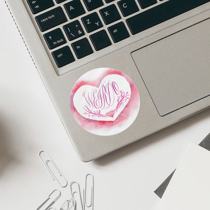 Lifestyle use on laptop image: Calligraphy Heart Vinyl Sticker - Weirdo