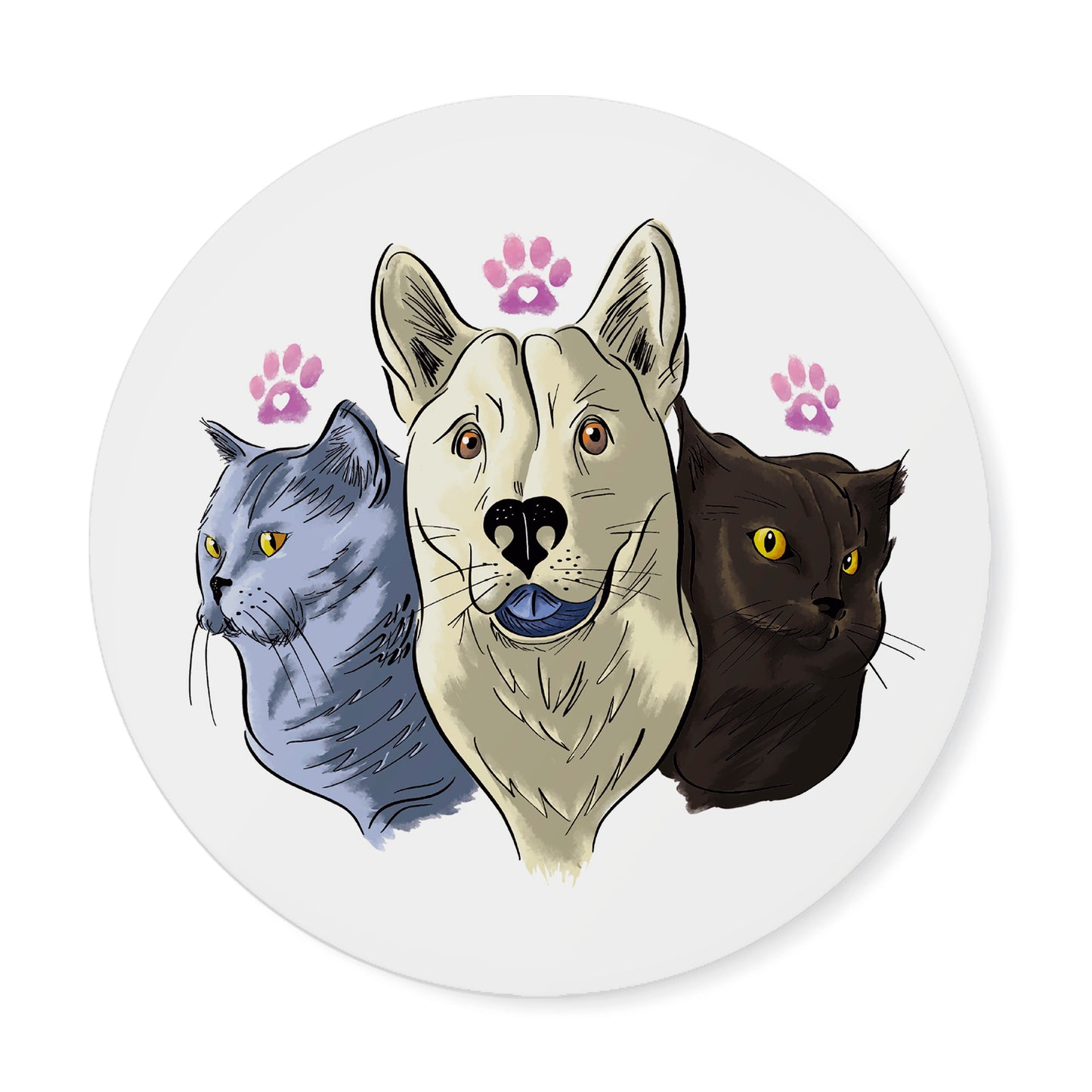 Thumbnail image: calligraphy animal portrait vinyl sticker - PAWesome trio dog and cat