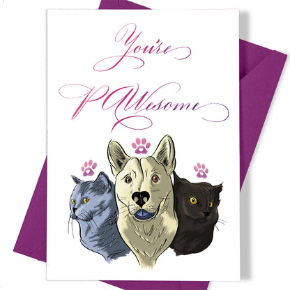 Thumbnail image: calligraphy valentines anniversary animal greeting card - You're Pawesome!