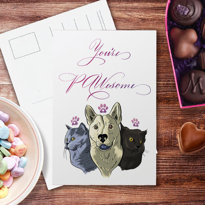 Lifestyle desk image: calligraphy valentines anniversary animal postcard - You're Pawesome!