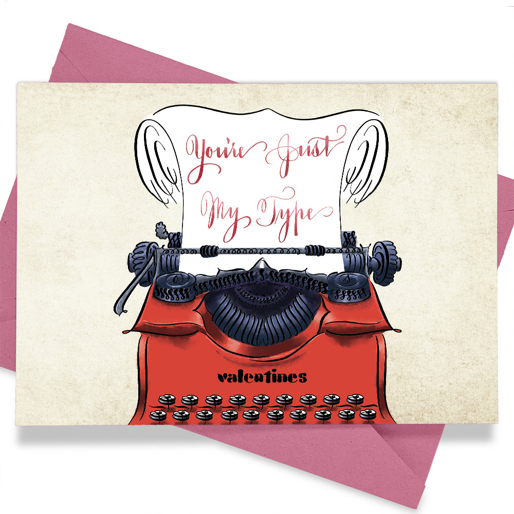 Thumbnail image: Calligraphy valentines anniversary typewriter greeting card: You're Just My Type