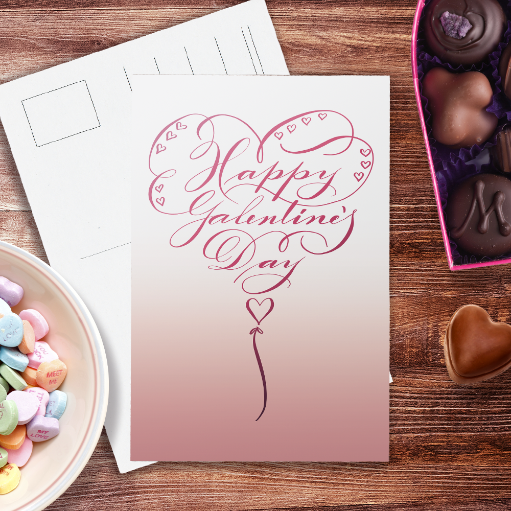 Happy Galentine's Day Balloon | Valentine's Day Calligraphy Post Card - Nibs and Scripts