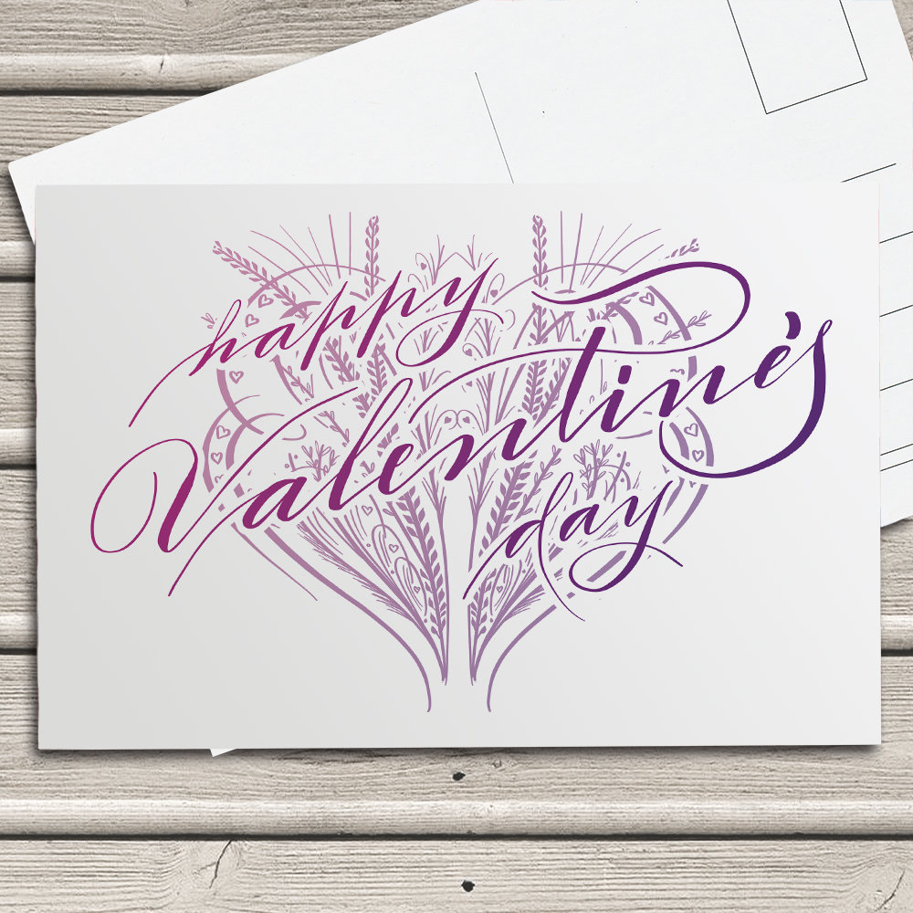 Happy Valentine's Day Heart | Calligraphy Postcard - Nibs and Scripts