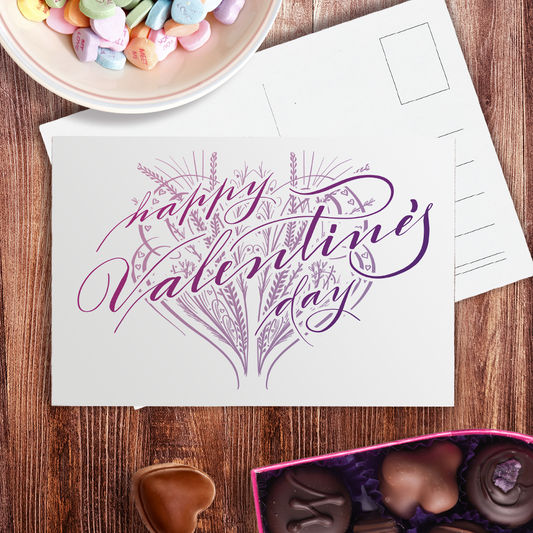 Happy Valentine's Day Heart | Calligraphy Postcard - Nibs and Scripts