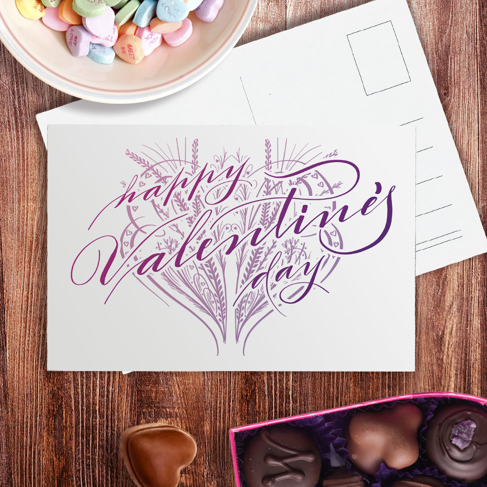 Happy Valentine's Day Heart | Calligraphy Post Card by Nibs and Scripts