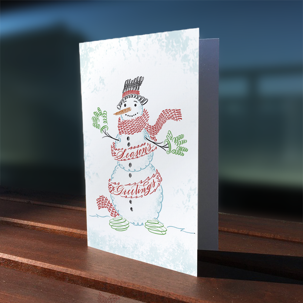 Snowman Season's Greetings | Christmas Calligraphy Greeting Card | Nibs and Scripts Toronto Calligrapher