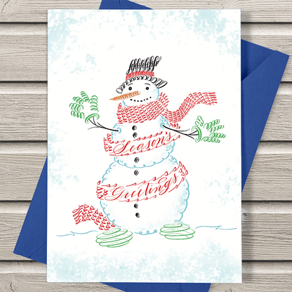Snowman Season's Greetings | Christmas Calligraphy Greeting Card | Nibs and Scripts Toronto Calligrapher