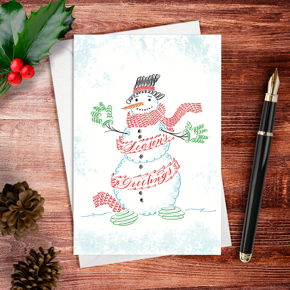 Season's Greetings Snowman | Christmas Calligraphy Greeting Card | Nibs and Scripts Wholesale