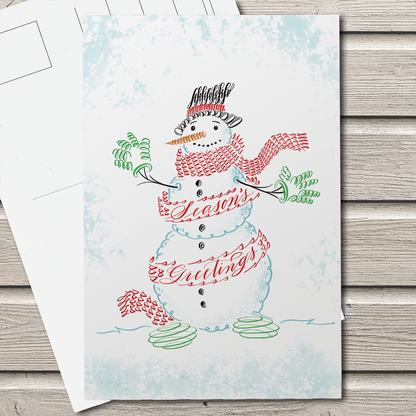 Season's Greetings Snowman Postcard | Christmas Calligraphy card | Nibs and Scripts Toronto Calligrapher