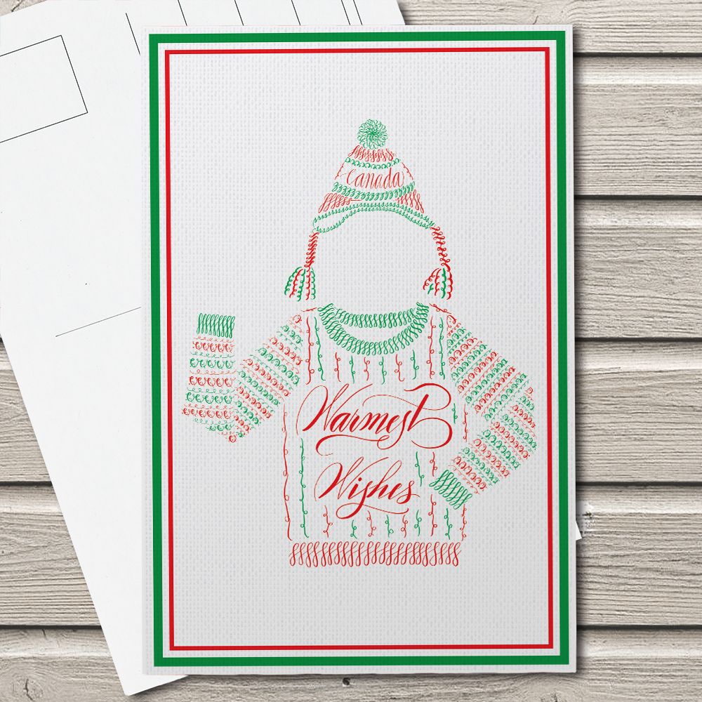 Warmest wishes ugly sweater | Christmas calligraphy postcard | Nibs and Scripts Toronto Calligrapher
