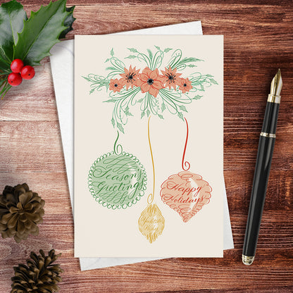 Holiday Ornaments calligraphy greeting card lifetstyle image - Calligraphy drawing  by Nibs and Scripts