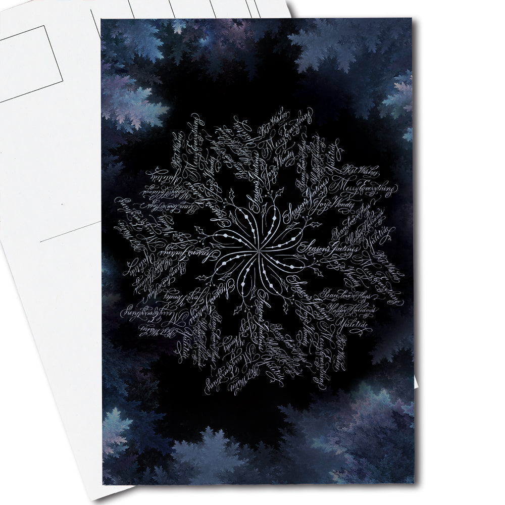 Winter snowflake calligraphy postcard thumbnail image - Calligraphy drawing  by Nibs and Scripts