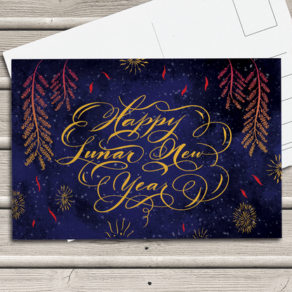 LY1007P | Happy Lunar New Year Fireworks postcard | Case of 6 (Wholesale)